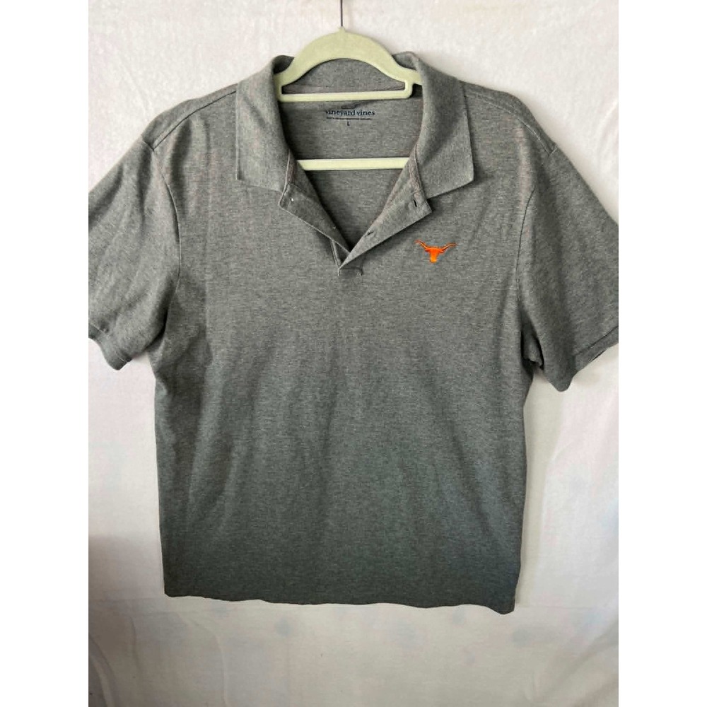 Vineyard Vines Texas Longhorns Polo Shirt Mens Large Gray Short Sleeve NCAA